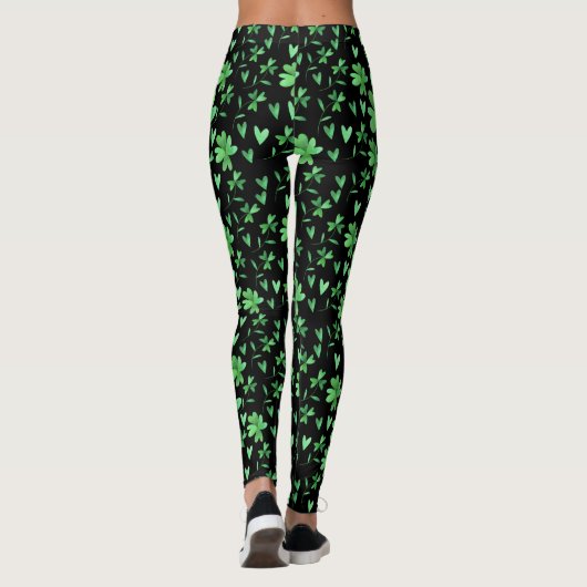 アイリッシュシャムロックパターン |緑と黒 レギンス (裏面)