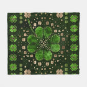 アイリッシュシャムロックフォーリーフクローバーマラカイトと金ゴールド フリースブランケット (正面(横))