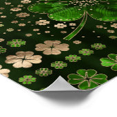 アイリッシュシャムロックフォーリーフクローバーマラカイトと金ゴールド ポスター (角)