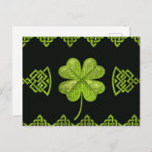 アイリッシュシャムロック四葉クローバーとケルト色の装飾 ポストカード (正面/裏面)