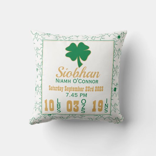 アイリッシュシャムロック新生児誕生統計 クッション (裏面)