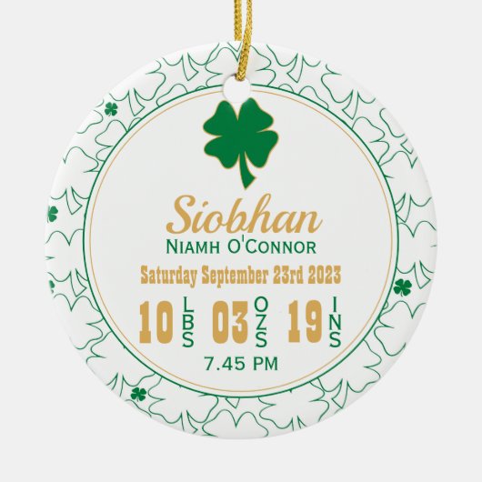 アイリッシュシャムロック新生児誕生統計 セラミックオーナメント (正面)