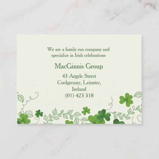 アイリッシュシャムロック(クローバー) 名刺 (裏面)