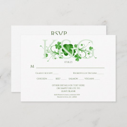 アイリッシュシャムロ伝統的ックスケルトのクローバー 出欠カード (正面/裏面)