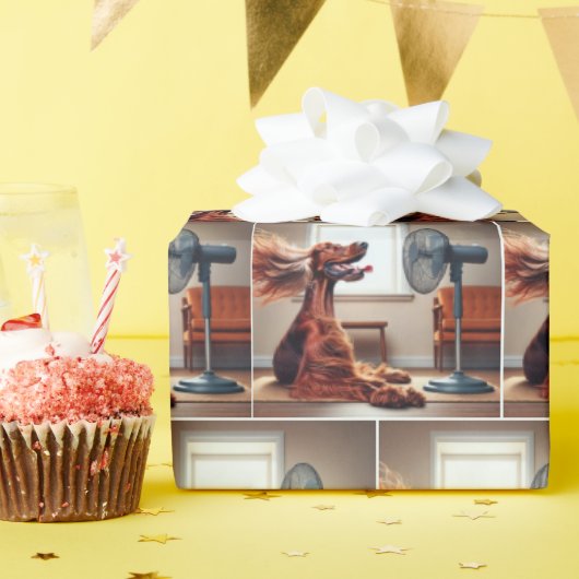 アイリッシュセッターがファンの前で冷却 ラッピングペーパー (誕生日パーティー)