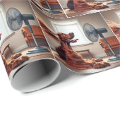 アイリッシュセッターがファンの前で冷却 ラッピングペーパー (ロールコーナー)