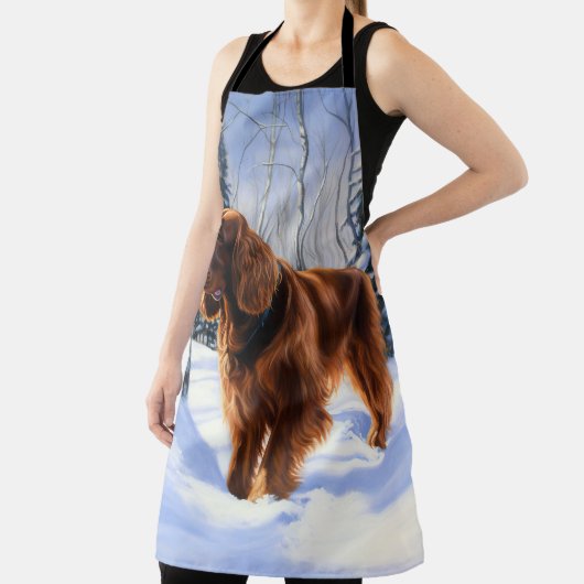 アイリッシュセッターが雪のクリスマスを過ごす エプロン (インサイチュ)