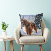 アイリッシュセッターが雪のクリスマスを過ごす クッション (椅子)