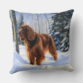 アイリッシュセッターが雪のクリスマスを過ごす クッション (裏面)
