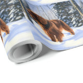 アイリッシュセッターが雪のクリスマスを過ごす ラッピングペーパー (ロールコーナー)