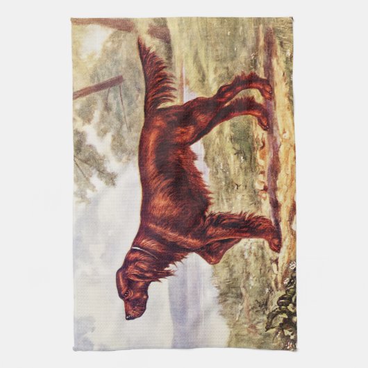 アイリッシュセッターのスポーツのな犬の1900年のイラストレーション キッチンタオル (縦)