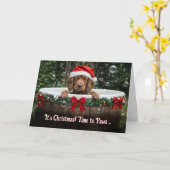 アイリッシュセッターの仔犬とクリスマス カード (黄色い花)