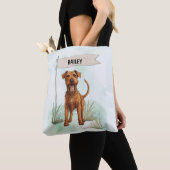 アイリッシュセッターの個性あふれる水彩画の犬グッズ トートバッグ (クローズアップ)