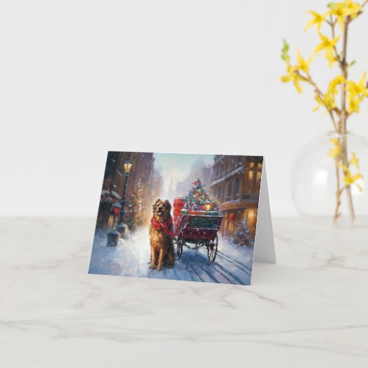 アイリッシュセッタークリスマスフェスティバルシーズン カード (黄色い花)