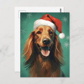 アイリッシュセッタークリスマス絵を描ブラシのアートワーク ポストカード (正面/裏面)