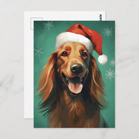 アイリッシュセッタークリスマス絵を描ブラシのアートワーク ポストカード (正面/裏面)