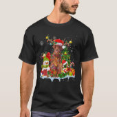 アイリッシュセッターサンタハトリンダークリスマスライトP Tシャツ (正面)