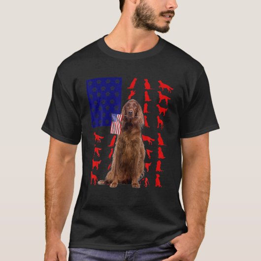 アイリッシュセッターズアメリカ国旗7月の4th犬USA Pa Tシャツ (正面)