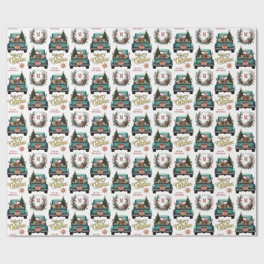 アイリッシュセッタードッグレトロトラックモノグラムクリスマス ラッピングペーパー (フラット)