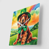 アイリッシュセッターパピー – St patricks day スクエア壁時計 (傾斜)