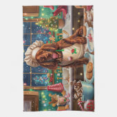 アイリッシュセッターホリデーベーキング:フェスティバルクリスマス キッチンタオル (縦)