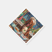 アイリッシュセッターホリデーベーキング:フェスティバルクリスマス スタンダードカクテルナプキン (角)