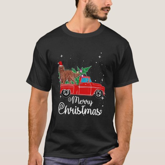アイリッシュセッターライドレッドトラッククリスマス Tシャツ (正面)