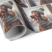 アイリッシュセッター犬が凍ったポールをなめる ラッピングペーパー (ロールコーナー)