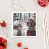 アイリッシュセッター犬と雪だるま スタンダードカクテルナプキン (インサイチュ)