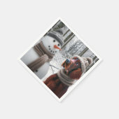 アイリッシュセッター犬と雪だるま スタンダードカクテルナプキン (角)