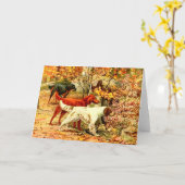 アイリッシュセッター犬の秋林狩りヴィンテージ カード (黄色い花)