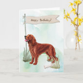 アイリッシュセッター犬の誕生日サイン カード (黄色い花)