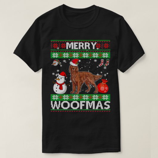 アイリッシュセッター犬メリーのクリスマスの衣装 Tシャツ (デザイン正面)