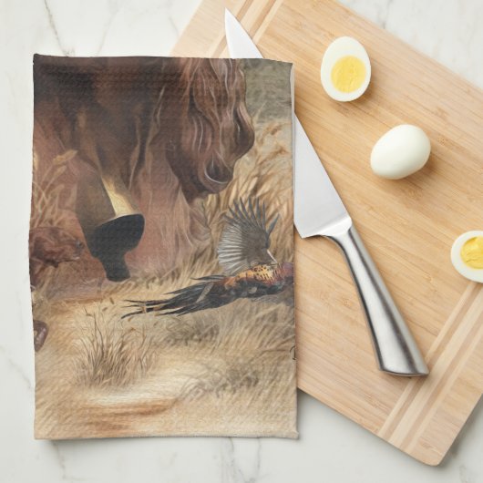 アイリッシュセッター狩りフェアシャンアート キッチンタオル (四つ折り)