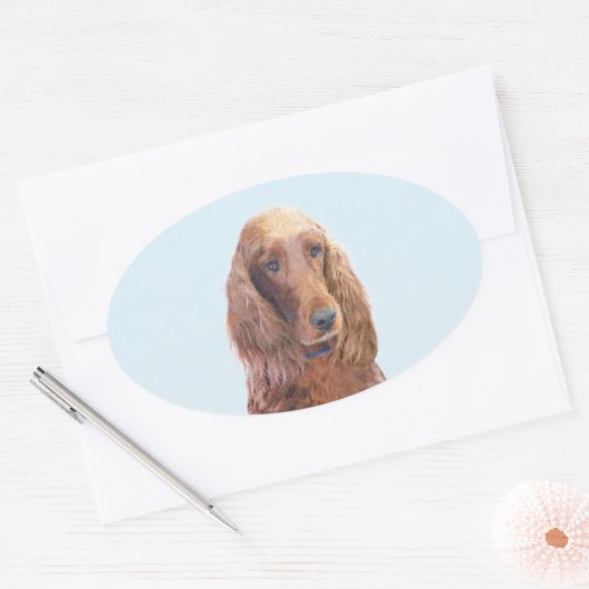 アイリッシュセッター絵画ズ – かわいいオリジナルドッグアート 楕円形シール (封筒)