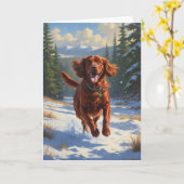 アイリッシュセッター走ズスルースノースホリデーアート カード (黄色い花)