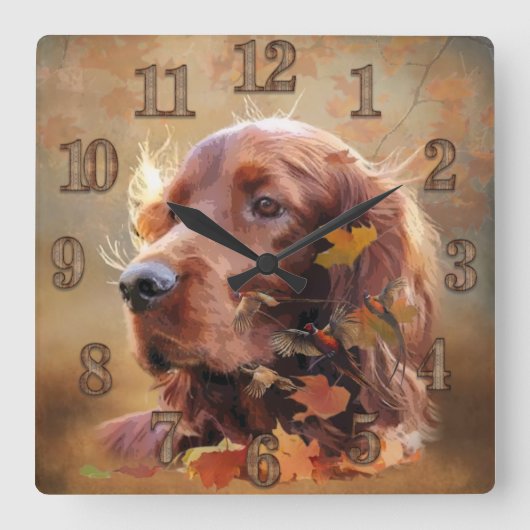 アイリッシュセッター スクエア壁時計 (正面)
