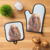 アイリッシュセ絵を描ッター赤かわいいオリジナルドッグアート 鍋つかみ&鍋敷きセット (トップダウン)