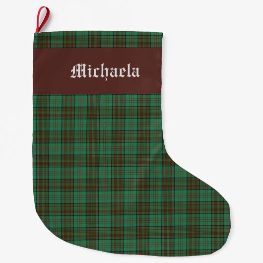 アイリッシュダブリンのグリーンタータン ラージクリスマスストッキング (正面)
