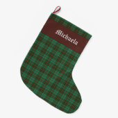 アイリッシュダブリンのグリーンタータン ラージクリスマスストッキング (正面 (吊り時))