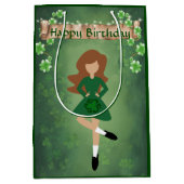 アイリッシュダンサーとブラウンヘアダンスハッピーバースデー ミディアムペーパーバッグ (正面)
