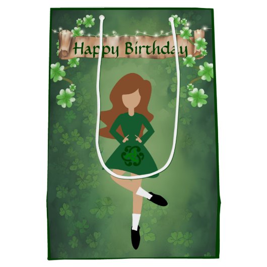 アイリッシュダンサーとブラウンヘアダンスハッピーバースデー ミディアムペーパーバッグ (裏面)