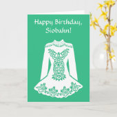 アイリッシュダンサー向け踊りドレスをテーマにした誕生日 カード (黄色い花)