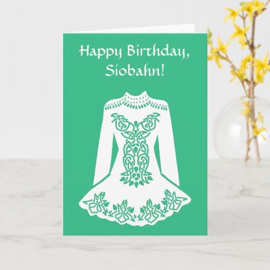 アイリッシュダンサー向け踊りドレスをテーマにした誕生日 カード (黄色い花)