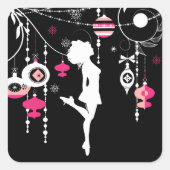 アイリッシュダンスクリスマスオーナメントピンクとブラック スクエアシール (正面)