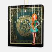 アイリッシュダンスグリーンと金ゴールドケルト結び目模様クリスマス セラミックオーナメント (左)