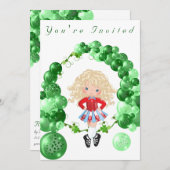 アイリッシュダンスグリーンバルーンアーチ誕生日パーティー 招待状 (正面/裏面)