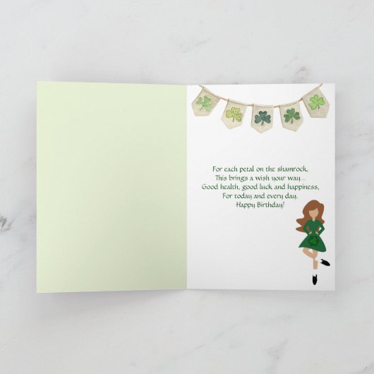 アイリッシュダンスシャムロックウィズブラウンヘア誕生日 カード (内部)