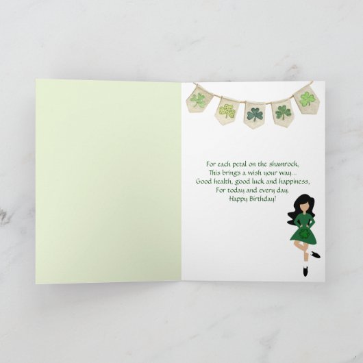 アイリッシュダンスシャムロックウィズブラックヘア誕生日 カード (内部)