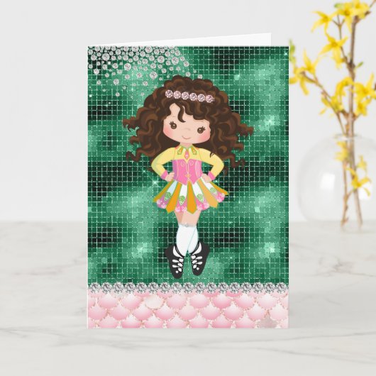 アイリッシュダンパーソナライズされたスブルネットガール誕生日 カード (黄色い花)